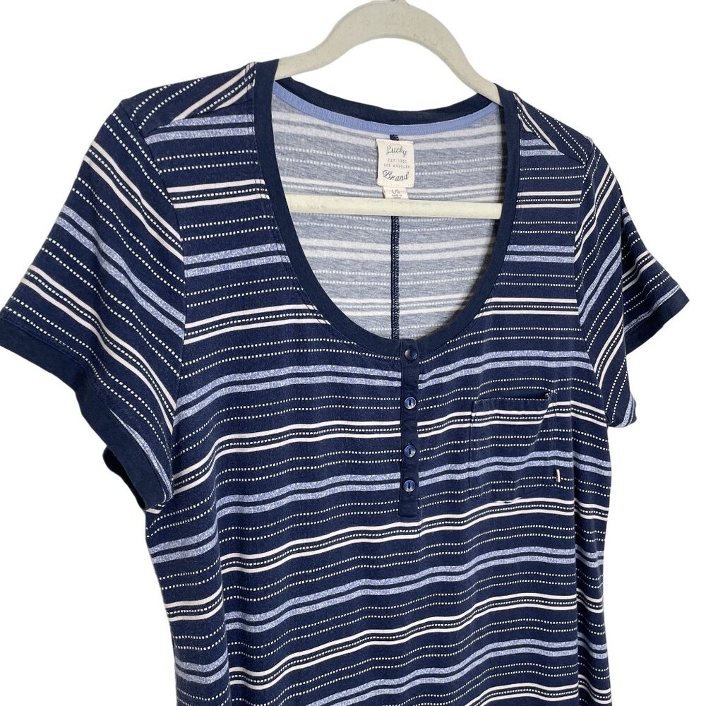 Lucky Brand Navy Striped T-Shirt Dress, L - Picture 3 of 7